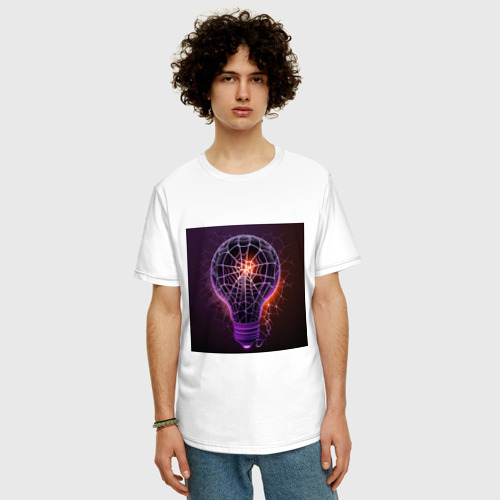 Мужская футболка хлопок Oversize с принтом Фиолетовая лампочка, фото на моделе #1