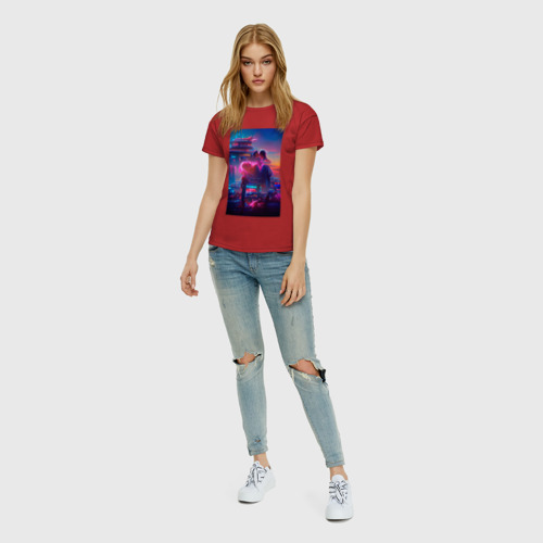 Женская футболка хлопок с принтом Нейро синтвейв, вид сбоку #3