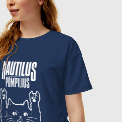 Женская футболка хлопок Oversize Наутилус Помпилиус рок кот - фото 2
