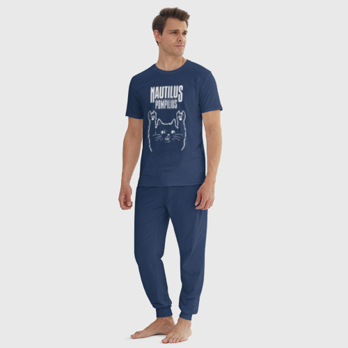 Мужская пижама хлопок Наутилус Помпилиус рок кот, цвет темно-синий - фото 5