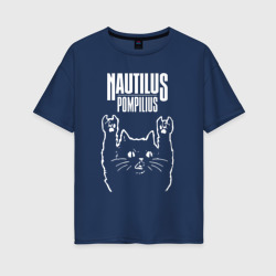 Женская футболка хлопок Oversize Наутилус Помпилиус рок кот