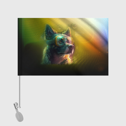 Флаг для автомобиля Овчарка в маске для дайвинга   абстракция  - фото 2
