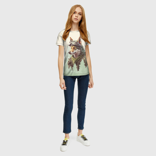 Женская футболка 3D с принтом Волк в милитари форме, вид сбоку #3
