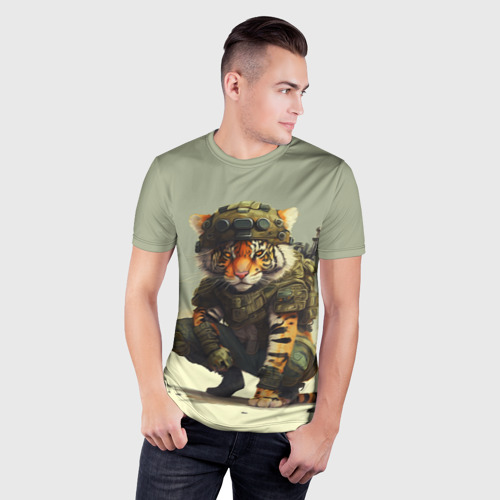 Мужская футболка 3D Slim Милитари тигр, цвет 3D печать - фото 3