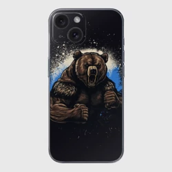Чехол для iPhone 15 силиконовый с защитой камеры Сильный медведь