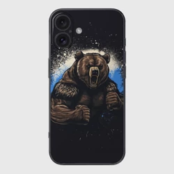 Чехол для iPhone 16 силиконовый с защитой камеры Сильный медведь