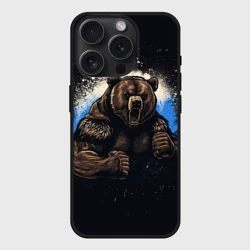 Чехол силиконовый для Apple iPhone 15 Pro Мax матовый Сильный медведь