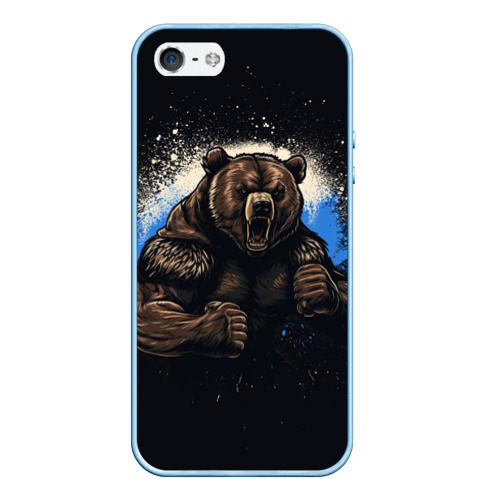 Чехол для iPhone 5/5S матовый Сильный медведь, цвет голубой