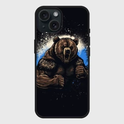 Чехол силиконовый для Apple iPhone 15 матовый Сильный медведь