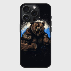 Чехол силиконовый для Apple iPhone 15 Pro матовый Сильный медведь