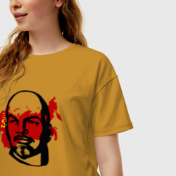 Женская футболка хлопок Oversize Ленин на фоне СССР - фото 2