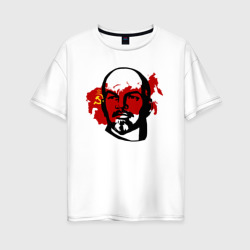 Женская футболка хлопок Oversize Ленин на фоне СССР