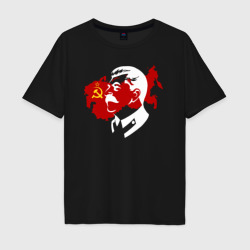 Мужская футболка хлопок Oversize Сталин на фоне СССР