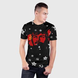 Мужская футболка 3D Slim Ленин на фоне звезд - фото 2