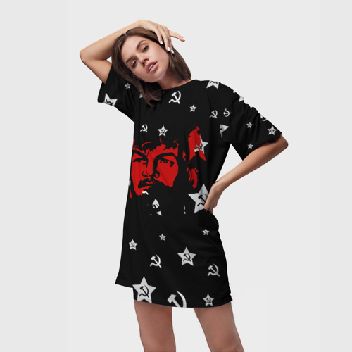 Платье-футболка 3D Ленин на фоне звезд, цвет 3D печать - фото 3