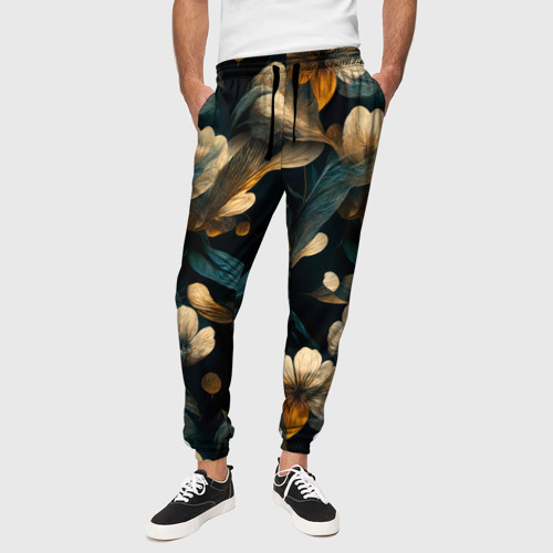 Мужские брюки 3D с принтом Узор цветочный паттерн, вид сбоку #3