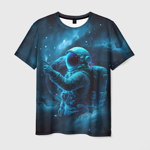 Мужская футболка с принтом An astronaut in blue space, вид спереди №1