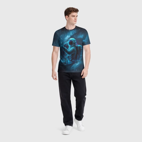 Мужская футболка 3D с принтом An astronaut in blue space, вид сбоку #3
