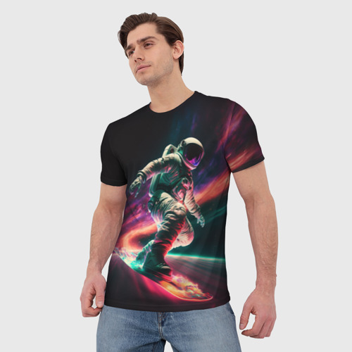 Мужская футболка 3D Cosmonaut space surfing, цвет 3D печать - фото 3