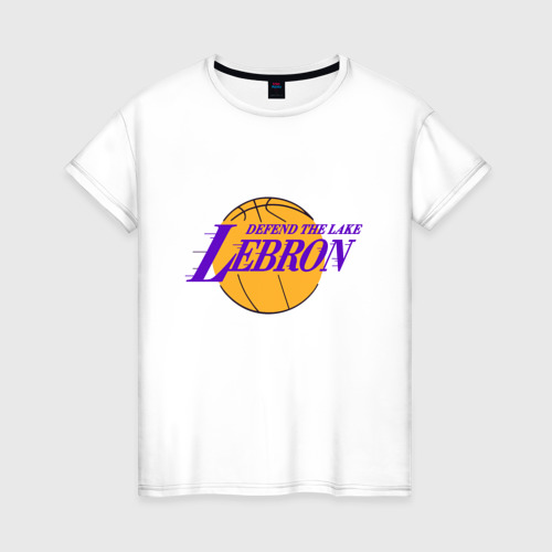 Женская футболка хлопок с принтом Defend the lake Lebron, вид спереди #2