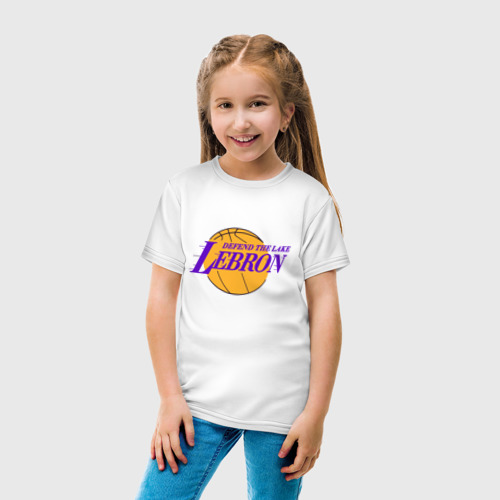 Детская футболка хлопок с принтом Defend the lake Lebron, вид сбоку #3