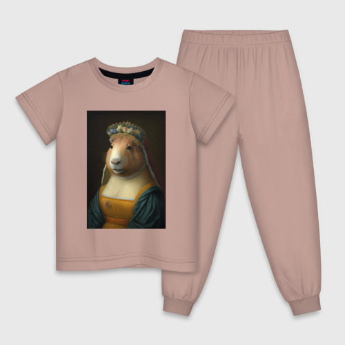 Детская пижама хлопок Капибара Мона Лиза, цвет пыльно-розовый