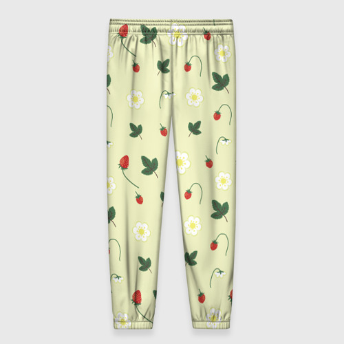 Женские брюки 3D с принтом Узор из веточек и листиков земляники, вид сзади #1