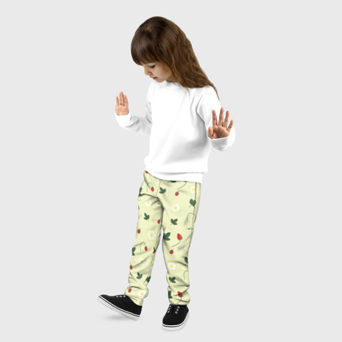 Детские брюки 3D с принтом Узор из веточек и листиков земляники, фото на моделе #1