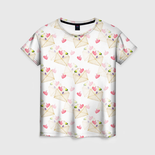 Женская футболка 3D Конверты с сердечками - паттерн, цвет 3D печать