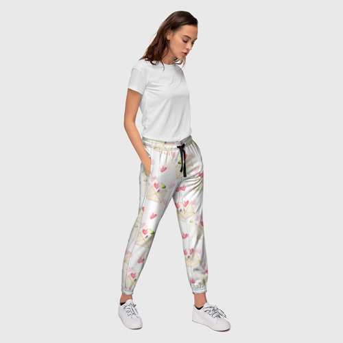Женские брюки 3D с принтом Конверты с сердечками - паттерн, вид сбоку #3