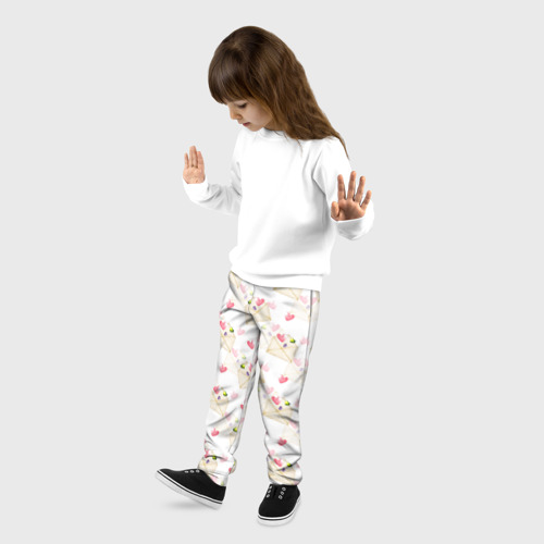 Детские брюки 3D с принтом Конверты с сердечками - паттерн, фото на моделе #1
