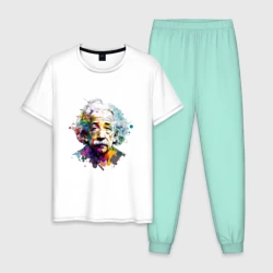 Мужская пижама с белой футболкой хлопок Альберт Эйнштейн в ярких цветах