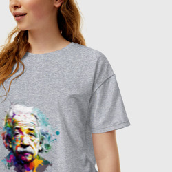 Женская футболка хлопок Oversize Альберт Эйнштейн в ярких цветах - фото 2