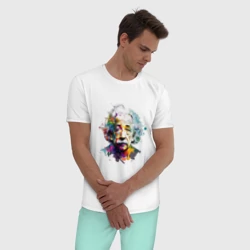 Мужская пижама с белой футболкой хлопок Альберт Эйнштейн в ярких цветах - фото 2