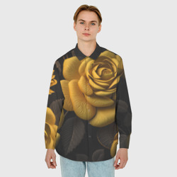 Мужская рубашка oversize 3D Oранжевые розы - фото 2