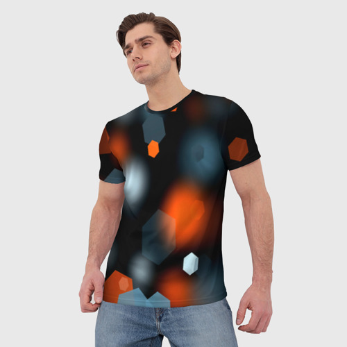 Мужская футболка 3D с принтом Блики света абстракция, фото на моделе #1