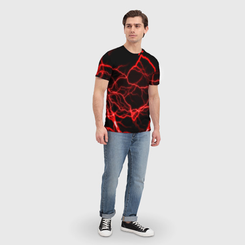 Мужская футболка 3D с принтом Молнии гроза ночь, вид сбоку #3
