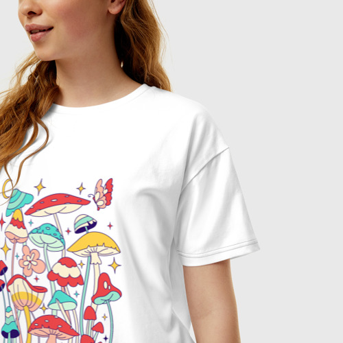 Женская футболка хлопок Oversize Разные грибочки, цвет белый - фото 3