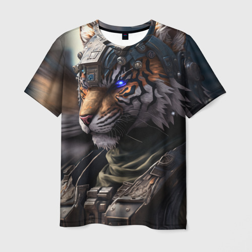 Мужская футболка с принтом Battle Tiger, вид спереди №1