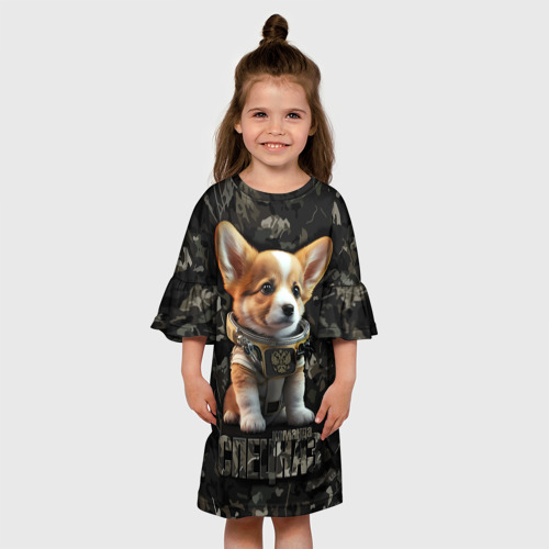 Детское платье 3D с принтом Вельш-корги-пемброк спецназ, вид сбоку #3