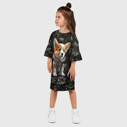 Детское платье 3D с принтом Вельш-корги-пемброк спецназ, фото на моделе #1