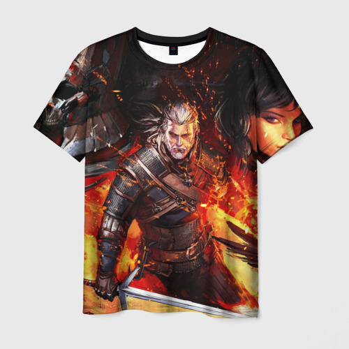 Мужская футболка 3D The Witcher Геральт в огне, цвет 3D печать