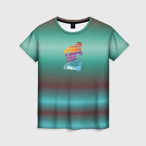 Женская футболка 3D с принтом Диджей в градиенте, вид спереди #2