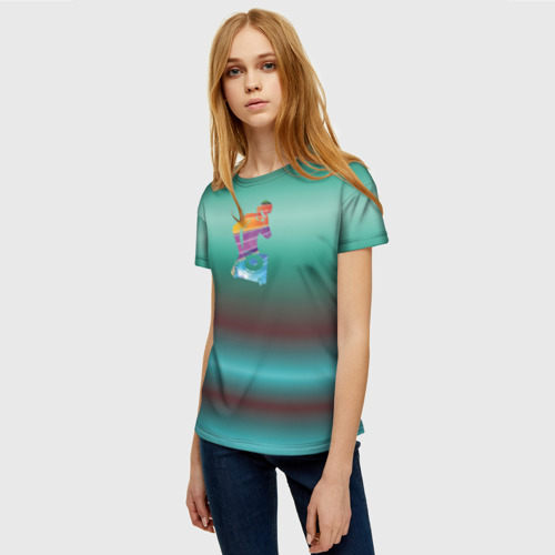 Женская футболка 3D с принтом Диджей в градиенте, фото на моделе #1