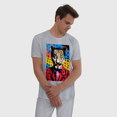 Мужская пижама хлопок Леопард Сальвадор Дали - нейросеть - коллаборация, цвет меланж - фото 3