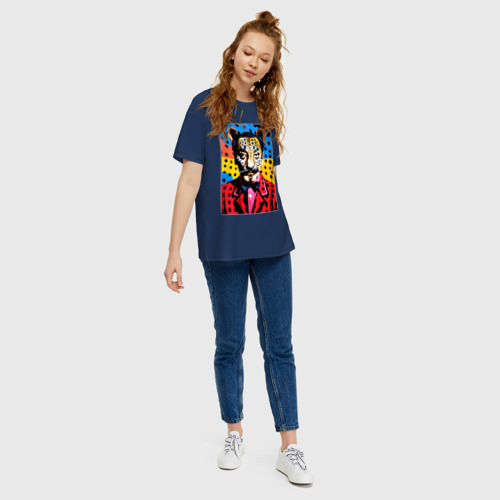 Женская футболка хлопок Oversize Леопард Сальвадор Дали - нейросеть - коллаборация, цвет темно-синий - фото 5