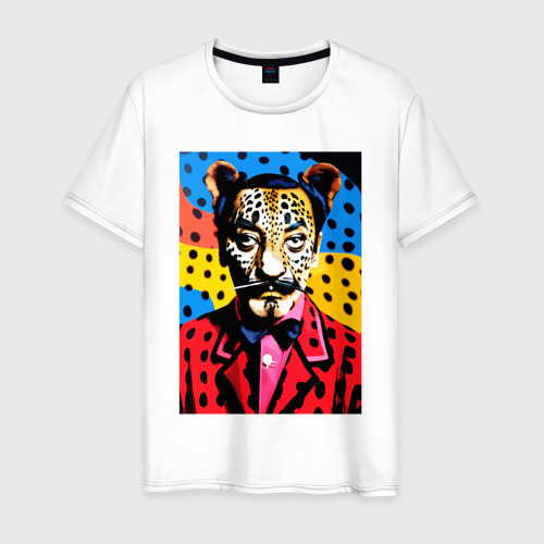 Мужская футболка из хлопка с принтом Леопард Сальвадор Дали - нейросеть - коллаборация, вид спереди №1