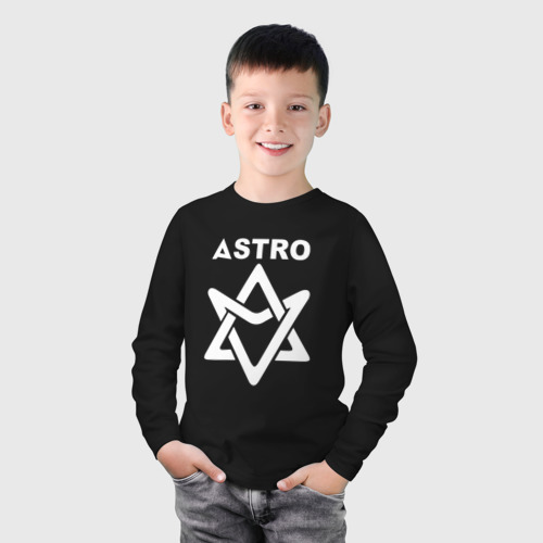 Детский лонгслив хлопок с принтом Astro white logo, фото на моделе #1