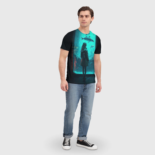 Мужская футболка 3D Девушка и аквариум, цвет 3D печать - фото 5