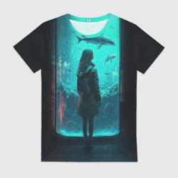 Женская футболка 3D Девушка и аквариум